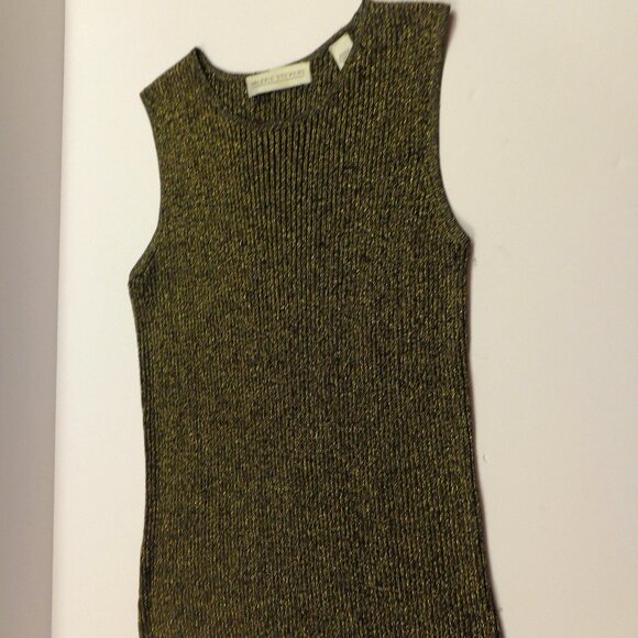 Valerie Stevens‎ Women's Gold Black Sleeveless Silk Crew Neck Stretch Top Size S - Picture 1 of 6